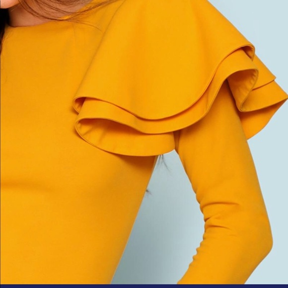 Zip Back Ruffle Long Sleeve Women's Shirt - Picture 3 of 5